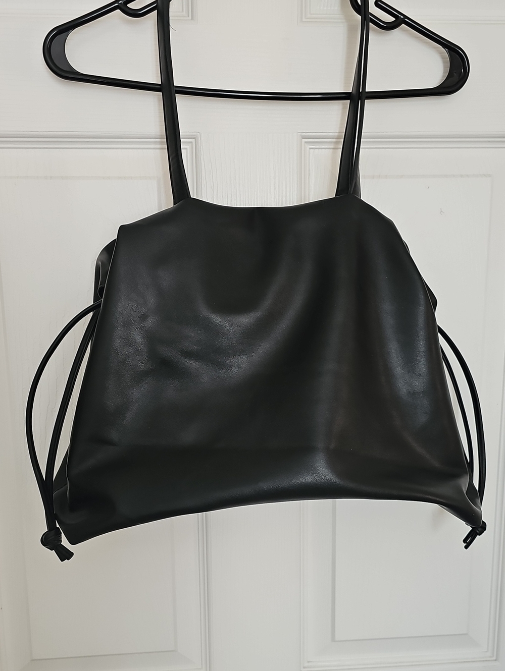 Carolina Herrera Black Faux Leather Spaghetti Strap Crop Top with Side Ties